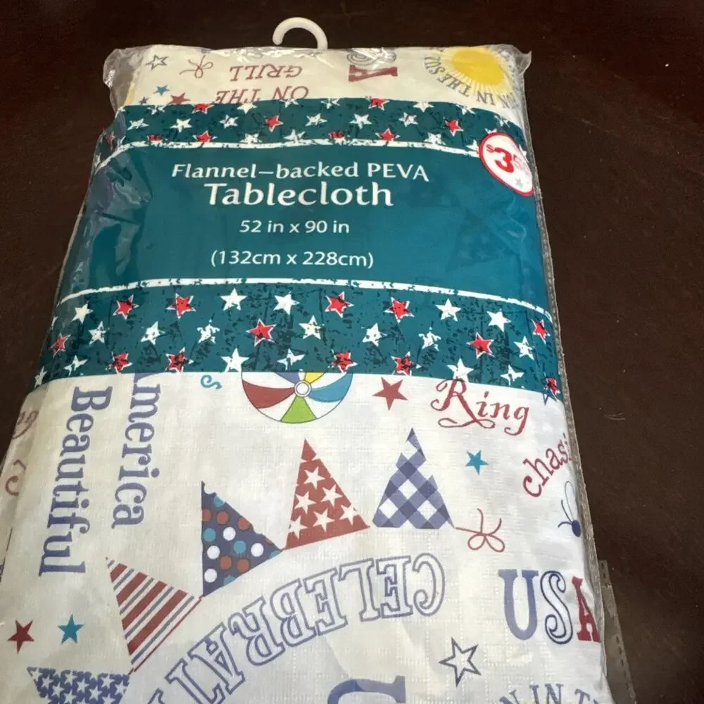 Summer Themed Flannel-Backed Peva Tablecloth 52” X 90”